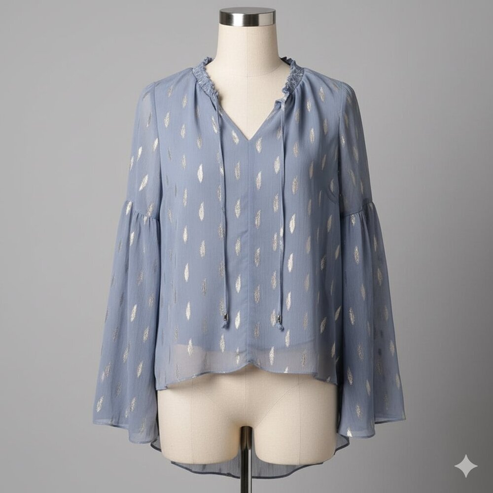 Jennifer Lopez Sky Blue Feather Pattern Blouse